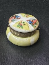 Antique Hand Painted Porcelain Patch Box / Trinket Box – Brass Mount, 19th C