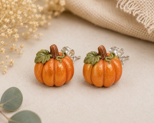 Pumpkin stud earrings sterling - pumpkin,