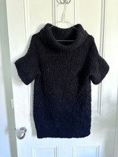 BASE Made in Italy Black Alpaca Mohair Cowl Neck Tunic Short Sleeve Jumper £250