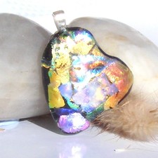 Dichroic Glass Pendant Necklace Handmade Multicolour Heart - DP1027