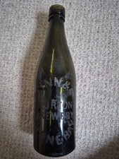 Antique Etched Flinn & Co Burton Brewery Herne Bay Kent Green Glass Beer Bottle