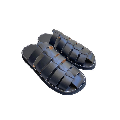 Men black leather sandal 5 - leather,