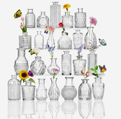 24pcs clear glass embossed - glass,