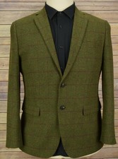 Mens Dobell green tweed check blazer 46 regular jacket coat wool blend reg fit
