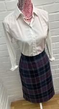Gor-Ray Pure Wool Pencil Skirt UK 18 Purple Navy Mix Check Vintage Formal Chic