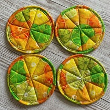 Set of 4 Echo Friendly Fruits Print Fabric Fresh & Stylish Coasters Handmade UK