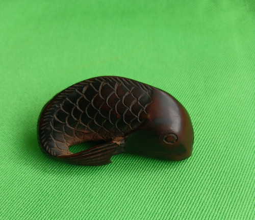 Hand carved boxwood carp