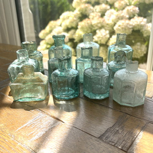 Vintage glass ink gum bottles - glass,