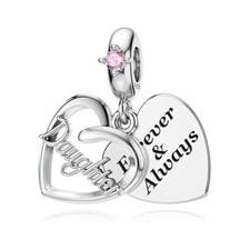 Pink Stone Daughter Dangle S925 Sterling Silver Bead Charm for Women Aunt Mum