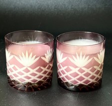 2 Pair JOHN LEWIS Overlayed Amethyst Cut Glass CANDLE VOTIVE 53 Purple 1328 6024