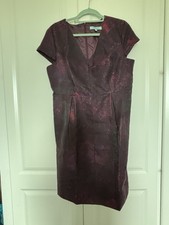 Dickens & Jones Metallic Effect Aubergine Mix Dress, Cap Sleeves Size 14