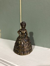 Vintage Small Old Brass Lady Hand-Bell Reception Counter Bar Desk Butler 8cm