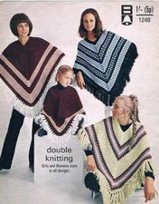 Vintage Ladies & Girls Poncho Knitting & Crochet Pattern, DK, A4 printed copy