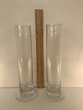 Pair of Elegant 24.5cm Tall Clear Glass Cylinder Stem Vases