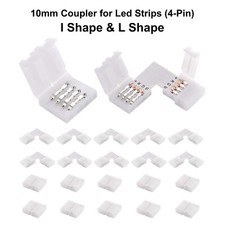 LED Strip Connector 10mm 4-pin Solderless Clip On 5050/3528 RGB - L & I Shape