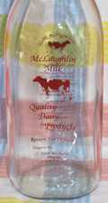 Vintage Glass Milk Bottle 8.5" McLAUGHLIN DAIRY NY US Cow Print '50's 1 Quart
