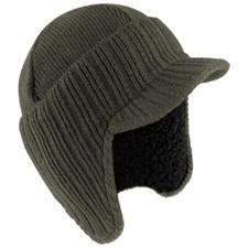 MENS PEAKED KNIT WINTER WARM FLEECE LINED CAP HAT BEANIE EAR FLAPS WORK OUTDOOR