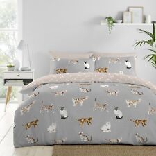 Duvet Cover Bedding Set Reversible Paw Prints Easy Care Cats by Fusion Grey