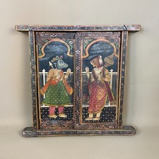 Indian Radha Krishna Bikaner Window Hand Painted Decorative Wooden Traditional