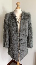 real curly sheepskin Shearling long line collarless jacket coat size 10 Petite