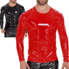 Mens Wetlook PVC Leather Tees