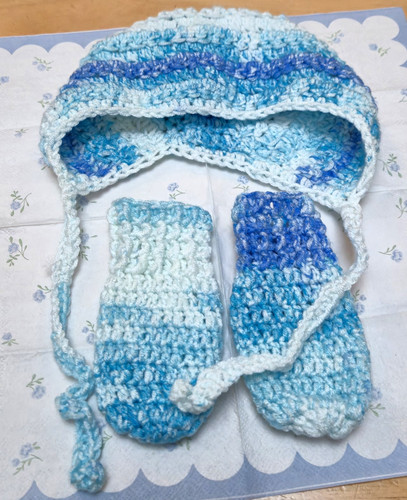 Blue white striped crochet - &,
