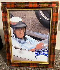 Sir Jackie Stewart personally signed photo in a tartan frame