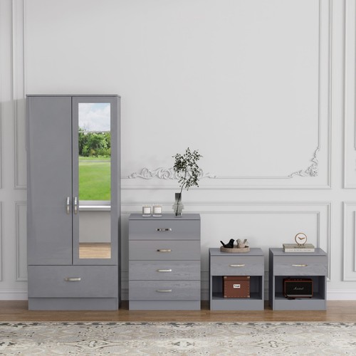 Piece gloss grey bedroom - grey,