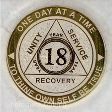 18 Year Alcoholics Anonymous Medallion White Gold Plated AA Sobriety Chip Coin