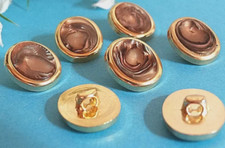 19 Chocolate marble agate swirl Gold rim shank Buttons vintage 23 28 , 16 18 mm
