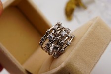 925 Silver Statement Ring Multi Row Baguette Round Stones Cocktail | Gift Ready