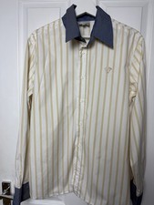 Versace Medusa Logo Striped Shirt Beige White Denim Collar – Small Hole See Pho