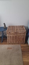 Vintage Wicker Trunk French Basket, Handles, Size XL23"  High Storage Farmhouse 
