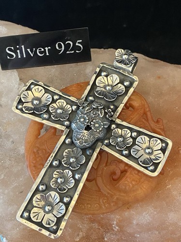 Huge silver cross and skull - and,