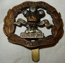 THE SOUTH LANCASHIRE REGIMENT CAP BADGE - BI METAL - SLIDER FIXING GENUINE