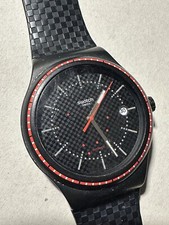 Swatch SISTEM DAMIER SUTB406 Automatic Men's Black Dial Black Band Watch 