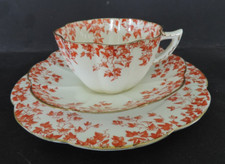 Antique China Tea Set Trio Foley Wileman.Pre Shelley.Fairy Shape Red Ivy.4337.