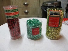 3 x Lots Of Vintage Christmas Tree Gold  - Green + Red Beaded  Garland