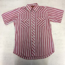 Rustler Shirt Mens Medium Pink Stripe Pearl Snap Western Cowboy X Long Tails
