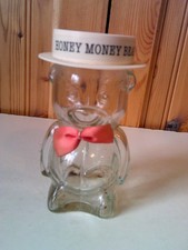 Vintage Clear Pressed Glass Piggy Bank  "Honey Money Bear " Bear Shape Jar.