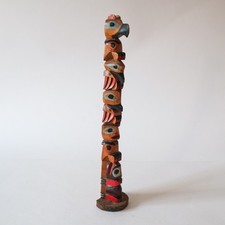 Kwakiutl TOTEM POLE Wooden Model Statue 32cm 12" - Canada British Columbia