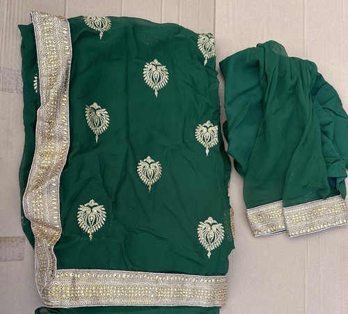 Green gold border saree - gold,