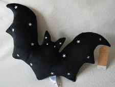 Halloween Luxury Black Velour Bat Shape Pillow Cushion Stars Embroidery 50x30cm