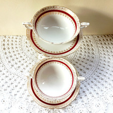 Vintage 1960 SALUSBURY Bone China Pair of Soup Bowls Exquisite SARUM Design RARE