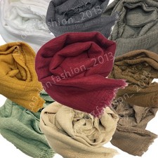 Crinkle Maxi Scarf Hijab Women Long Crimp Mix Cotton Shawl Wrap Frayed Edges