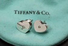 TIFFANY & CO. PALOMA PICASSO .925 SILVER DIAMOND Heart Stud Earrings, 6.7g - M22