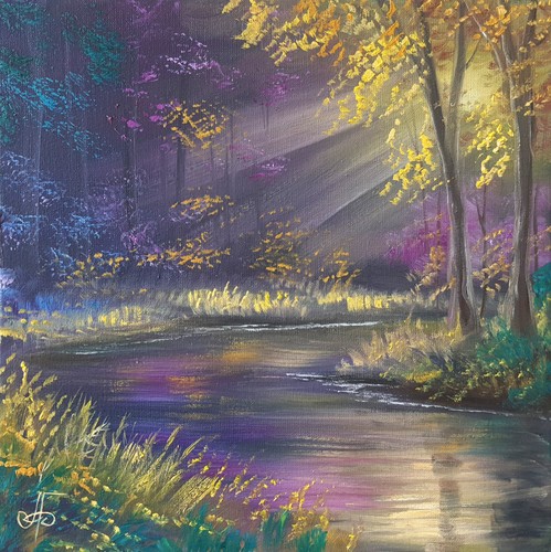 Sunlit forest river - sunlit,
