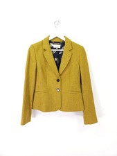 Hobbs Maitilde Jacket Womens Size 10 Yellow Mustard Wool Blend Tweed Blazer