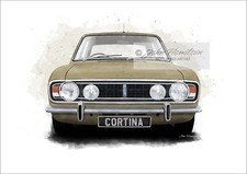 Personalised Ford Cortina Mk2 1600E Art Print Poster Classic Car. A4/A3 Add Reg