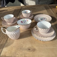 John Aynsley “C545” PINK RUFFLED VINTAGE TEA SET ENGLISH CHINA